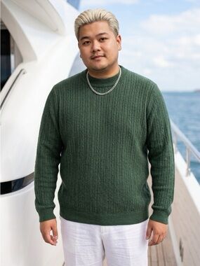 2321 - Men’s RETREAT Forest Green Cable-Ribbed Mock Neck Sweater